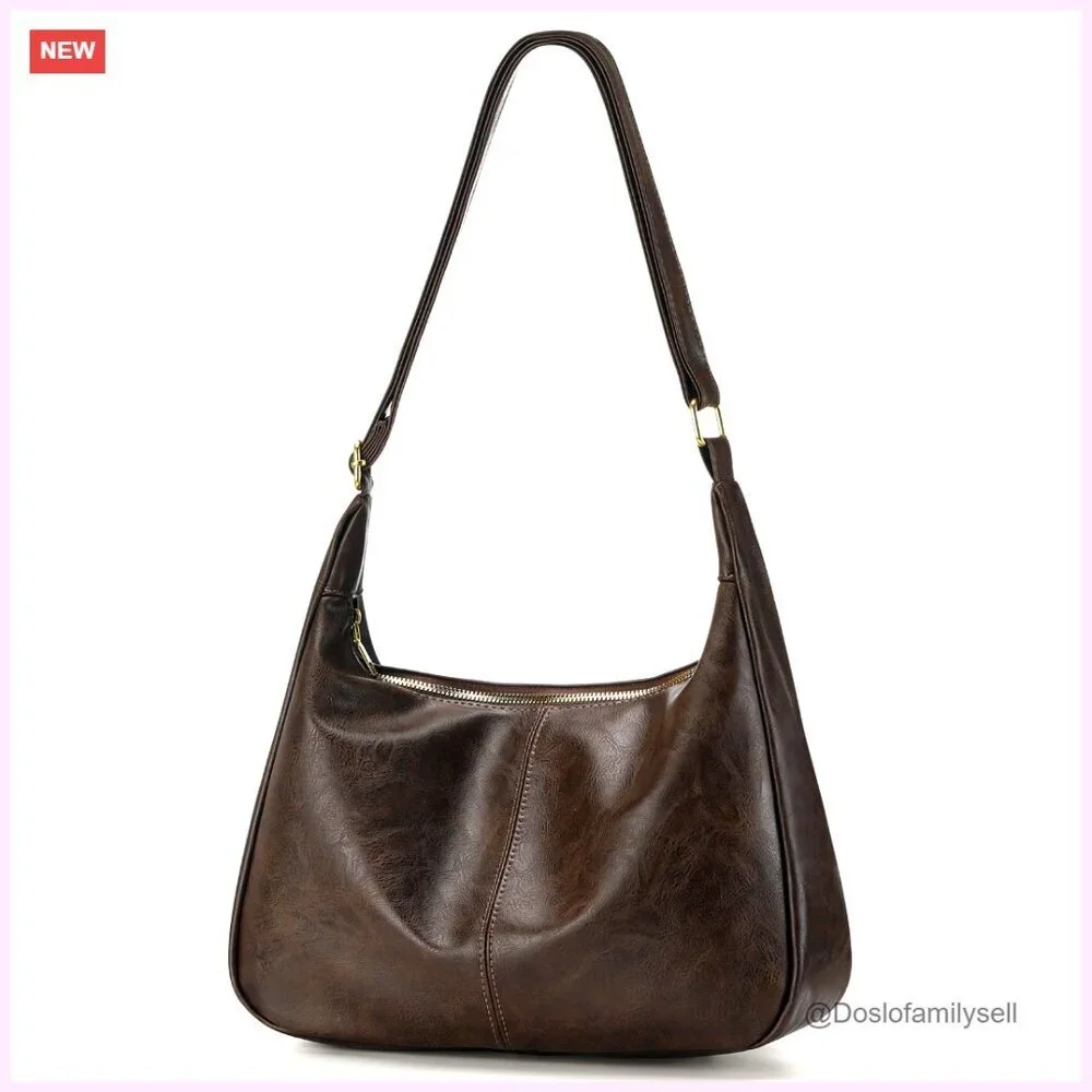 Vegan Leather Hobo Bag Slouchy Shoulder Purse Adjustable Strap 13x10